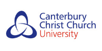 Canterbury Christ Church University logo. Font is in blue apart from the word 'university' which is in red. 
