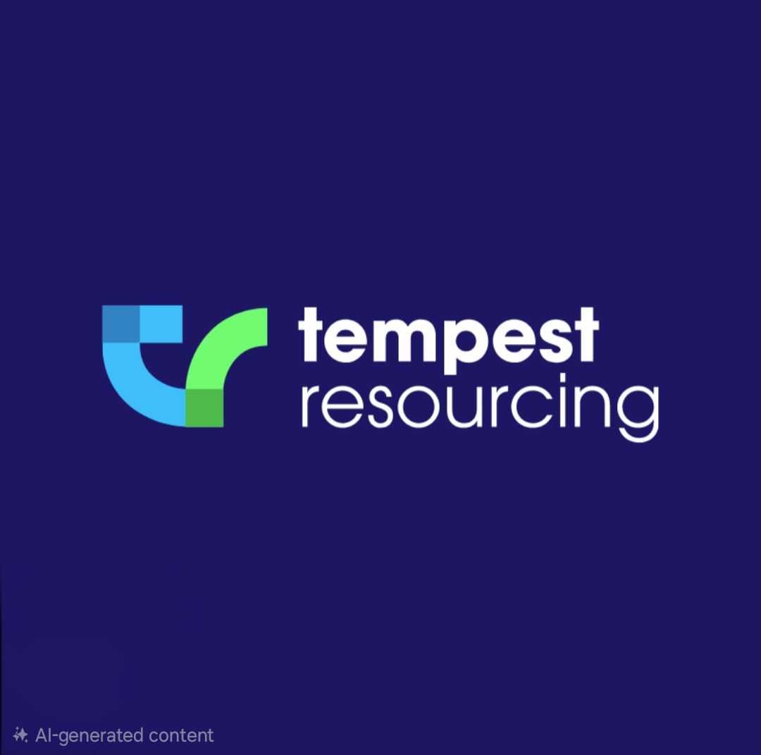 The logo for Tempest Resourcing. A dark blue background with a letter T and R in light blue and green. 